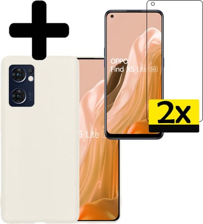 Hoesje - Met 2x Screenprotector - Geschikt voor OPPO Find X5 Lite - Sterk & Shockproof - Back Cover - Siliconen Case - Telefoon Hoes - Telefoonhoesjes - Wit