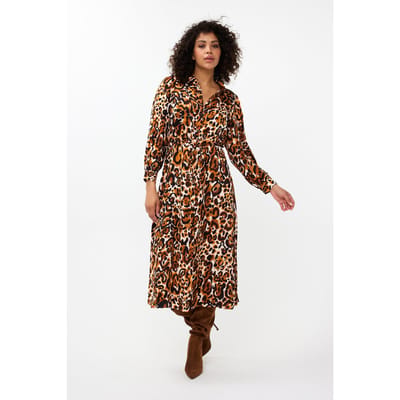 EsQualo Dress Long Animal Land Print Maat: 34 | Blousejurken Outlet | Dames | Bruin