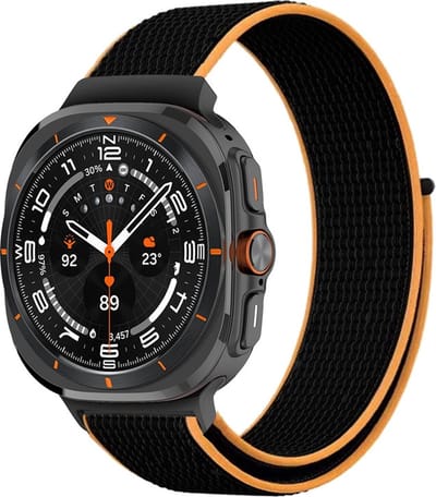 Nylon bandje - geschikt voor Samsung Galaxy Watch Ultra (47mm) / Ultra 2025 (47mm) - zwart-oranje