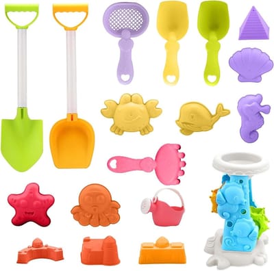 Strandspeelgoedset met emmer, spade en hark - Waterspeelgoed voor kinderen van 2-13 jaar, ideaal voor strandplezier en zomerse activiteiten