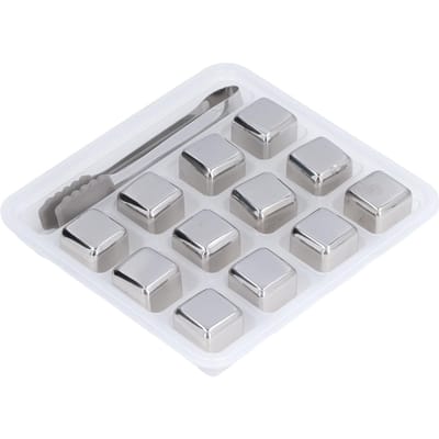 12 Pièces Pierres à Whisky avec Pince Boîte de Rangement Réutilisables Acier Inoxydable Glaçons pour Boissons Set pour la Maison white
