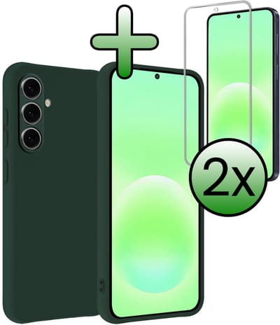 Hoesje Met 2x Screenprotector - Geschikt voor Samsung Galaxy A57 - Sterk & Shockproof - Back Cover - Siliconen Case - Telefoon Hoes - Donkergroen