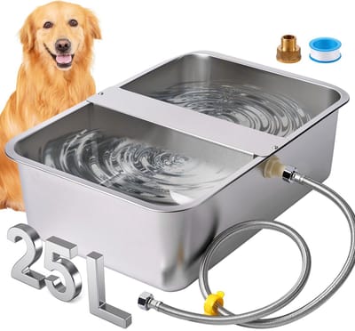 waterdispenser voor honden, 25 liter, roestvrij XL waterreservoir voor grote rassen, katten, kippen en vee, zelfvullende huisdierdrinkbak