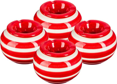 Terras asbak/stormasbak - 4x - rond - keramiek - 12 x 8 cm - rood/wit - Buiten asbakken