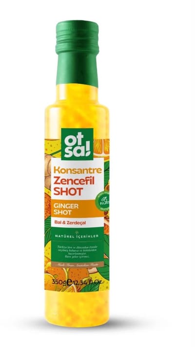 Otsa Ginger Shot Honing & Kurkuma 350 ml – Gemberconcentraat met Sinaasappel, Citroen & Vitamine C – Zonder Toegevoegde Suikers