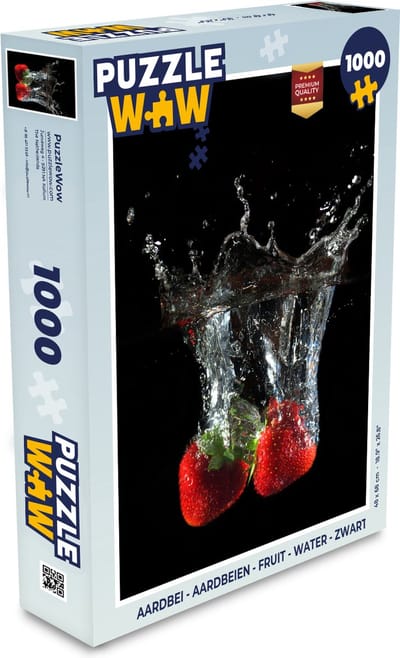 Puzzel Aardbeien - Fruit - Water - Zwart - Rood - Legpuzzel - Puzzel 1000 stukjes volwassenen