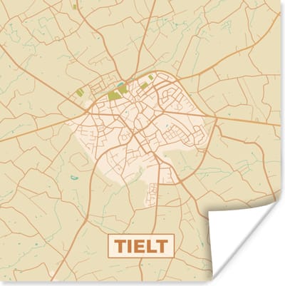 Poster Vintage - Kaart - Stadskaart - Plattegrond - Tielt - 100x100 cm XXL