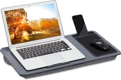 laptopkussen schoot - met muismat - antislip - 57,5 x 30 cm - handvat - grijs