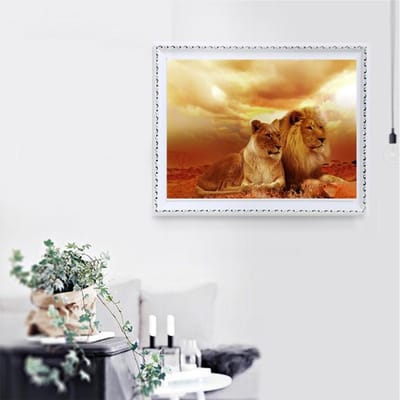 Diamant mosaïque image de strass tigre avec Lion diamant broderie diamant peinture 20X30CM beige