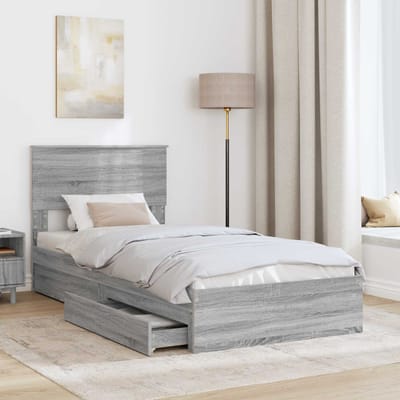 vidaXL - Opbergbed - met - lade - Grijs - Sonoma - 75 - x - 190 - cm - Bewerkt - hout