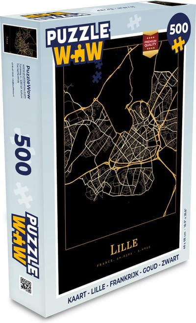 Puzzel Kaart - Lille - Frankrijk - Goud - Zwart - Legpuzzel - Puzzel 500 stukjes