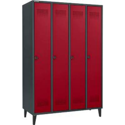 Schäfer Shop Genius Garderobekast met poten, 4 vakken, 300 mm vakbreedte, draaislot, antraciet/rood, antraciet/rubberrood