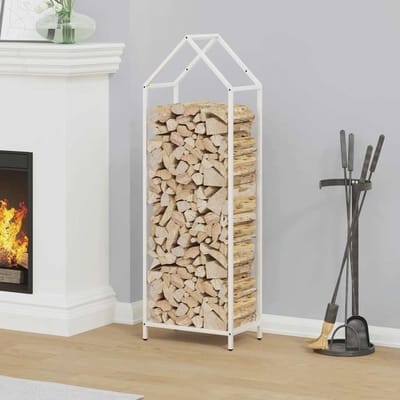 Brandhoutrek - Haardhout opslag - Open haard aansteken - Verhoogd ontwerp - 40 x 25 x 120 cm - Wit