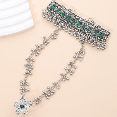 Retro Etnische Stijl Kleine Bloemen Armband, Franje Parel Ronde Ring, Diamanten Armband. gray