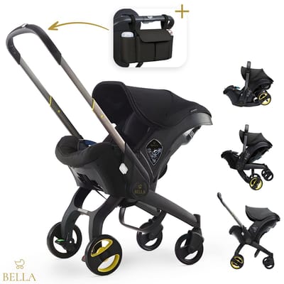 BELLA - 3 in 1 Kinderwagen + Autostoel en Buggy in één - Inclusief organizer - Autostoel - Black - Nieuwste model - Kinderwagen - Baby - Buggy - kinderwagen 3 in 1
