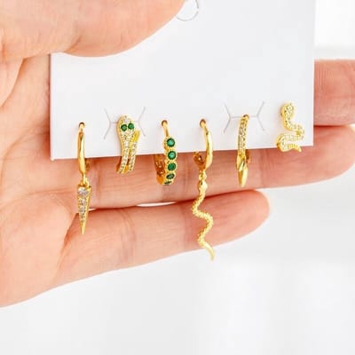 Oorringen Set Groene Slang 18k Vergulde Oorbellen