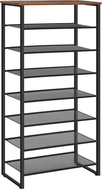 TRANKIELO® - Industrieel Schoenenrek – 8 Niveaus – Ruimte voor 21-28 paar schoenen – Rustiek Bruin – Stevig Metalen Frame – Verstelbare Voeten