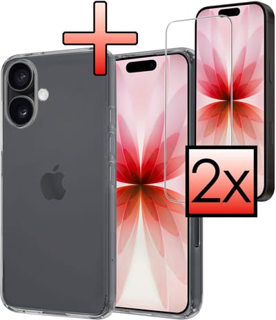 Hoesje - Met 2x Screenprotector - Geschikt voor Apple iPhone 17 - Sterk & Shockproof - Back Cover - Siliconen Case - Telefoon Hoes - Transparant