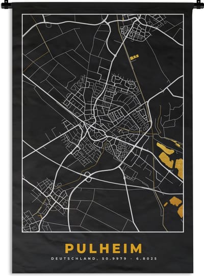 Wandkleed - Wanddoek - Goud – Duitsland – Plattegrond – Gold – Stadskaart – Kaart – Pulheim - 120x180 cm - Wandtapijt