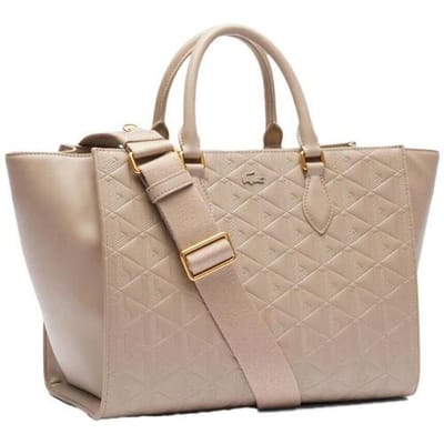 LACOSTE Leren Schoudertas Handtas Top Handle Bag Simply Taupe Beige