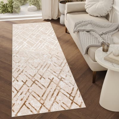 Tapiso Crystal Loper Tapijtloper Beige Laagpolig Kleed Vloerkleed Maat- 70x100