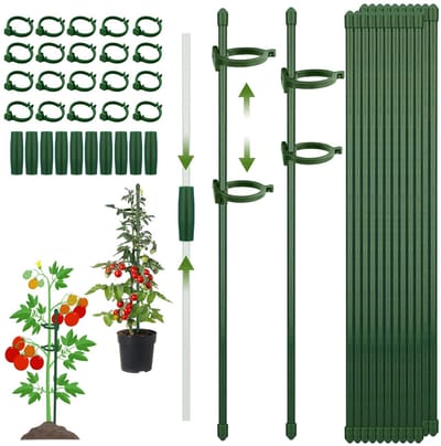 Premium plantenstokken set 20 - stabiele klimhulp voor tomaten & orchideeën - incl. 20 plantenhouders, karabijnhaken & beschermkappen - weerbestendige plantensteun voor tuin & balkon (90 stuks