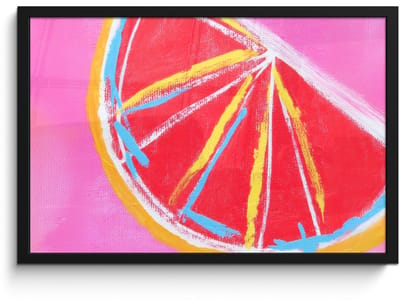 Poster in lijst - Fotolijst 60x40 cm - Posters - Grapefruit - Geschilderd - Roze - Strepen - Posterlijst zwart - Decoratie - Wanddecoratie woonkamer - Muurdecoratie slaapkamer