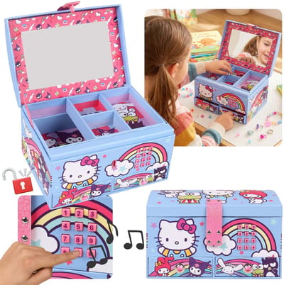 Hello Kitty Kuromi Sieradendoosje met spiegel, Code-afsluitbaar doosje voor meisjes