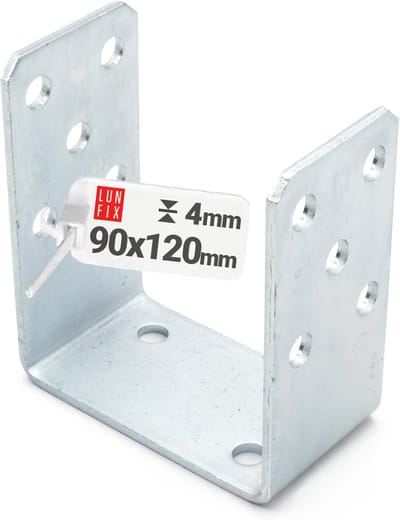LUN FIX - U-paaldrager - 90 mm - 120 mm hoogte - 60 mm diepte - verzinkt staal - terrassen, carports, houtprojecten