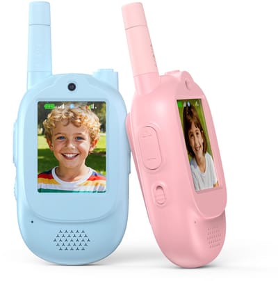 Narvie Video Communicatieset voor Kinderen – Met Camera & Scherm – 2.4GHz Draadloos – Oplaadbaar – Met Stemvervormer – Blauw/Roze Set