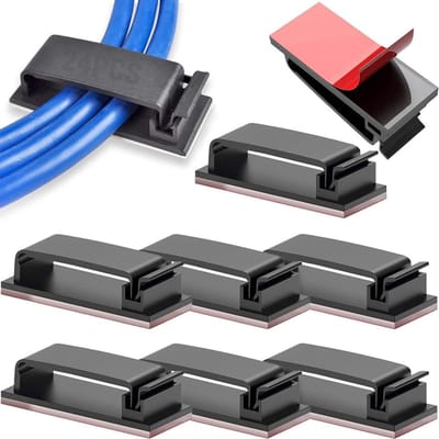 Famanu – Zelfklevende kabelclips - organizer - zelfklevend - kabelclip van nylon - hoogwaardig - voor tv - pc - bureau - thuis - kantoor - zwart