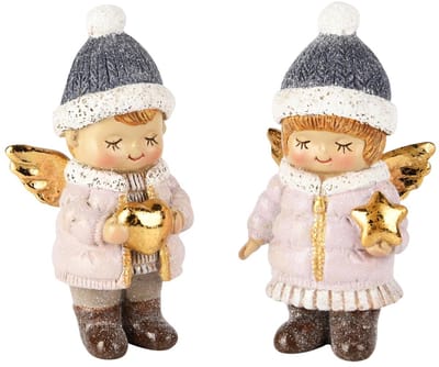 Dekoratief | Winterkindje staand m/hart/ster, resina, 6x4x12cm, set van 2 stuks | A255258