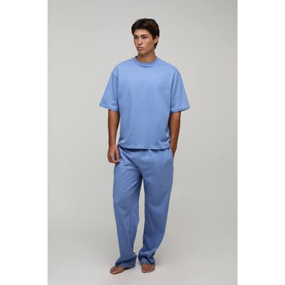 Heren Loungewear Oversized T-shirt En Straight Leg Lounge Set | Blue | Size XL