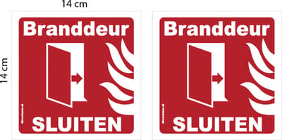 Branddeur sluiten sticker set 2 stuks.