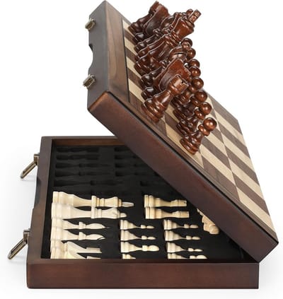 Houten Schaakspel - Schaakbord Magnetisch - Reizen en Spelen - Handgemaakte Onderdelen - 30.5 cm - Natuurlijk Hout