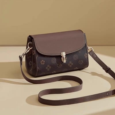 Veelzijdige Dames Crossbody Tas met Eén Schouderband, Retro Bedrukte Messenger Bag, Modieuze en Casual Kleine Vierkante Tas voor Dames bruin