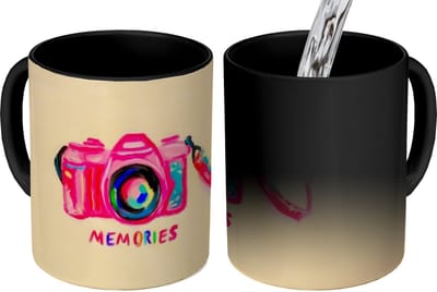 Magische Mok - Foto op Warmte Mokken - Koffiemok - Camera - Memories - Roze - Geschilderd - Magic Mok - Beker - 350 ML - Theemok