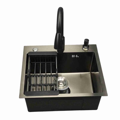 Keukenspoelbak – 50x45cm – RVS Enkele Spoelbak – Met Uittrekbare Kraan & Zeepdispenser – Voor Moderne Keukens