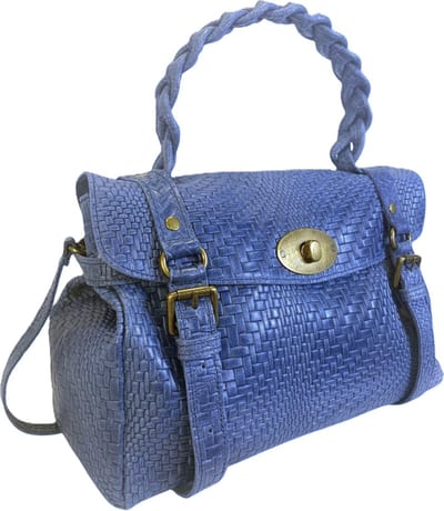 Dames Schoudertas / Handtas met vlecht structuur - Messing details - Premium Leather - Made in Italy - Mooi en Elegant