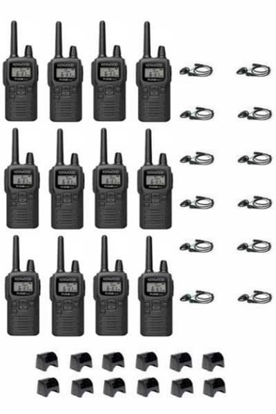 Set van 12 Kenwood PKT-300 ProTalk XLS IP52 PMR446 mini portofoons en D-shape oortje