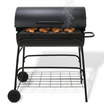 Lomera Cilinder BBQ - Houtskoolbarbecue - Houtskool BBQ - Verrijdbare BBQ - BBQ op Wielen - Barbecue op Wielen - Cilinder Barbecue - Verrijdbare Houtskoolbarbecue - Houtskoolbarbecue op Wielen