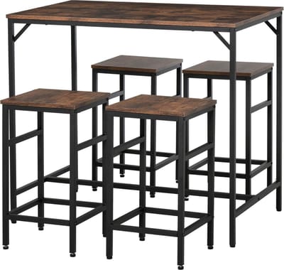 DD Bartafel met Barstoelen - 4 Barkrukken - 5 Delige - 100 x 60 x 88cm - Zwart