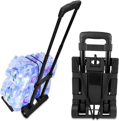 Opvouwbare steekwagen - Trolley met handgreep - Goederen vervoeren - Lichtgewicht aluminium constructie - 955 cm hoog - Zwart