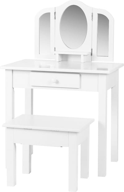 Kaptafel met krukje - opmaaktafel kinderkamer - met spiegels - wit