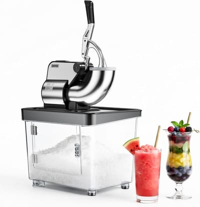 Elektrische IJscrusher - Ijsvergruizer 300W - 300 kg/u - Met 34L Transparante Opvangbak & 4 RVS Messen - Instelbare Dikte - Professionele Schaafijsmachine voor Horeca, Bars en Thuis