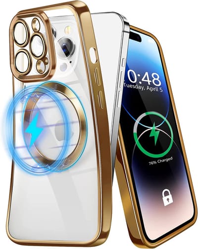 Casemania Hoesje Geschikt voor Apple iPhone 14 Pro - Goud - Siliconen Back Cover Geschikt voor Magsafe