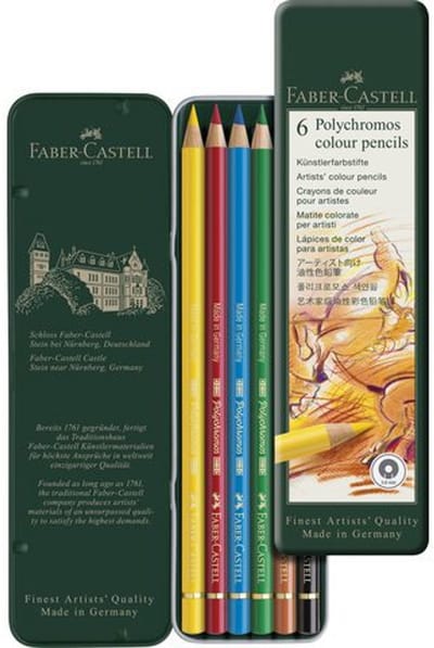 Kleurpotlood Faber Castell Polychromos blik 6 stuks basiskleuren FC-110096