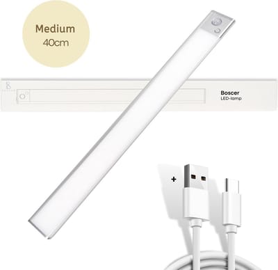 Boscer Led Lamp - 40 CM - Bewegingssensor - Lichtsensor - Magnetisch - USB-C Oplaadbaar - Trapverlichting - Keukenlamp - Nachtlamp - LED Strip