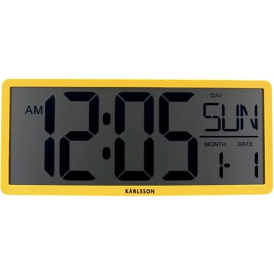 Karlsson Wandklok Retro LCD - Geel - 34.8x2.7x14.8cm - Wandklok Scandinavisch