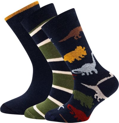 Jongenssokken set 3-paar Blauw/Groen - Dinos/Effen/Strepen - Ewers -23/26